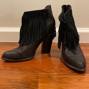 Cynthia Vincent Black Leather Fringe Boots
